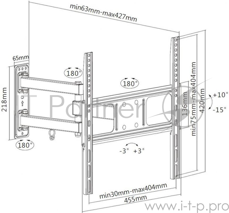 Кронштейн ЖК UltraMounts UM-872 черн., наклонно-поворотный 32-55