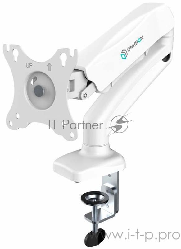 Кронштейн для мониторов ONKRON Кронштейн для мониторов ONKRON/ 13-27'' ГАЗЛИФТ макс 100*100 наклон -45?/+90?, поворот +-90°, 2 колена, от стены: до 450мм, крепление к столу 10-85мм, вес до 6.5кг, белый