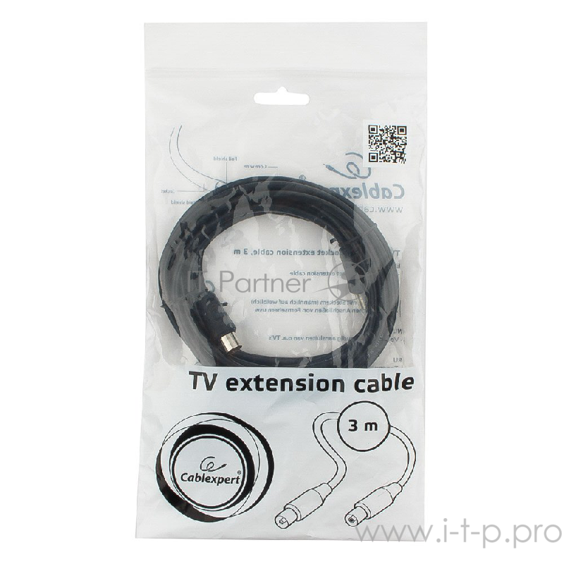 Кабель телевизионный Cablexpert, CCV-515-3M, Coaxial M/F, 3м