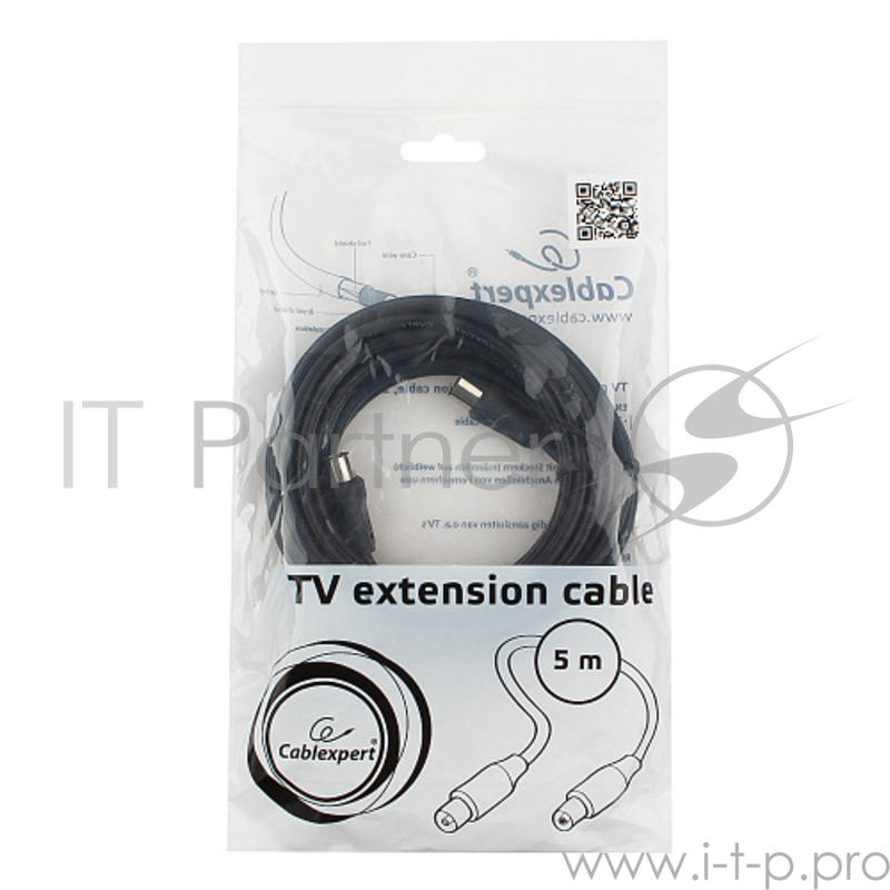 Кабель телевизионный Cablexpert, CCV-515-5M, Coaxial M/F, 5м