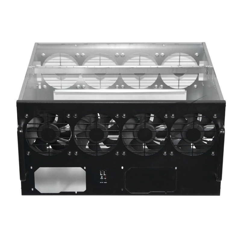 Корпус для майнинга Exegate Pro 8-430 <без БП, 2*USB, 4*fan 120мм, места под: 8 видеокарт, 2 БП>