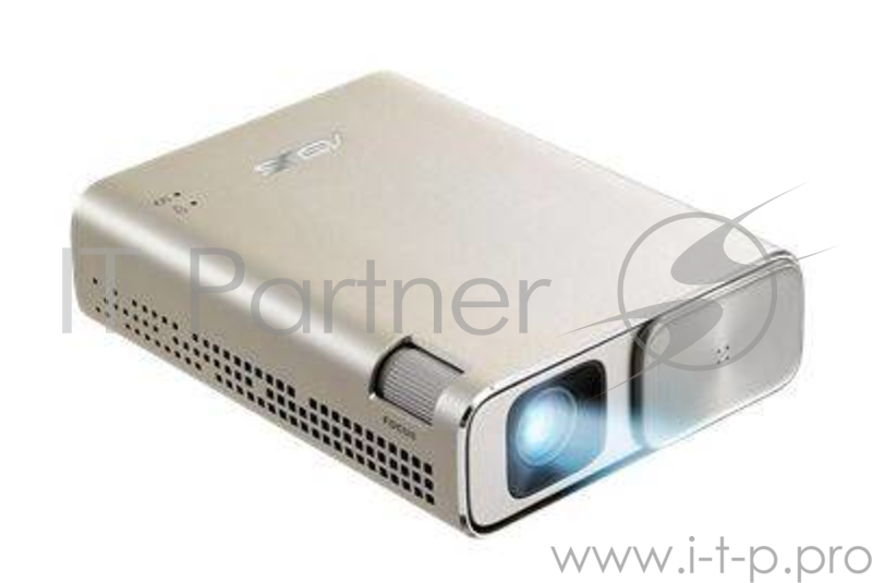 Проектор ASUS ZenBeam E1Z (DLP, LED, WVGA 854x480, 150Lm, 3500:1, MicroUSB/Type-C, 1x2W speaker, led 30000hrs, battery, Icicle Gold, 0.31kg)