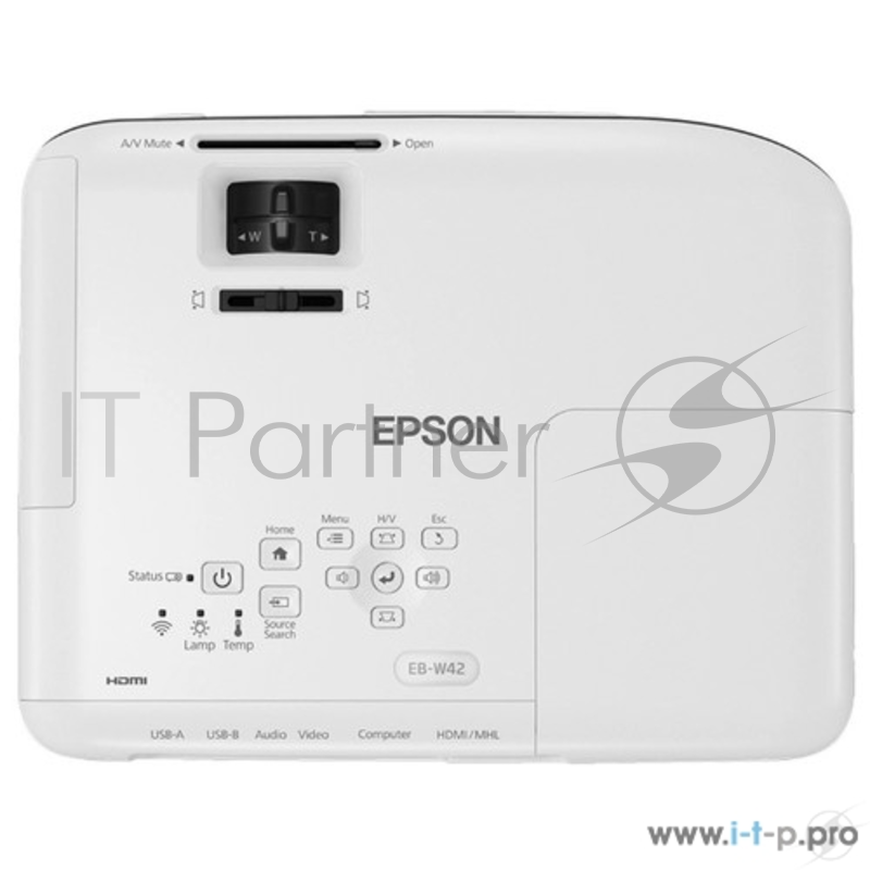 Проектор Epson EB-W42(LCD, WXGA 1280x800, 3600Lm, 15000:1, HDMI, MHL, USB, WiFi, 1x2W speaker, lamp 10000hrs, WHITE, 2.5kg)