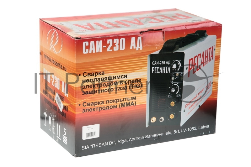Ресанта Сварочное оборудование, Инверторы Ресанта САИ 230 65/17 Сварочный аппарат инверторный Аргоно-Дуговая 65/17 {TIG, MMA, 220В±10%, TIG макс.4,6кВт, MMA макс.6,8кВт, 10А-230А, ПВ 70%, напр. холостого хода 85В, 360х135х232 мм}