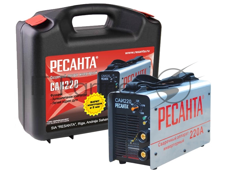 Ресанта Сварочное оборудование, Инверторы Ресанта САИ 220 65/22 Сварочный аппарат инверторный в кейсе 65/22 {154В-242В, макс.6,6кВт, 10А-220А, ПВ 70%, напр. холостого хода 80В, напр. 28В, макс. диаметр электрода 5мм, 4,9 кг}