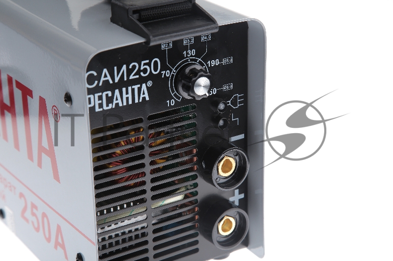 Ресанта Сварочное оборудование, Инверторы Ресанта САИ 250 65/6 Сварочный аппарат инверторный 65/6 {154В-242В, макс.7,7кВт, 10А-250А, ПВ 70%, напр. холостого хода 80В, напр. 29В, макс. диаметр электрода 6,мм, 5 кг} 4606059015659