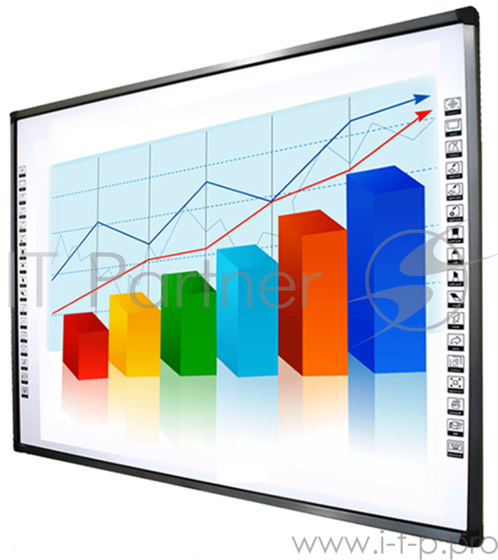 Инфракрасная интерактивная доска 80”(4:3), разрешение 32768х32768, рабочая область 1670*1175 мм, габариты 172*122*4 см, multi-touch 10 точек
