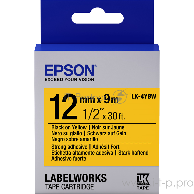 Лента Epson Tape - LK4YBW Strng adh Blk/Yell 12/9