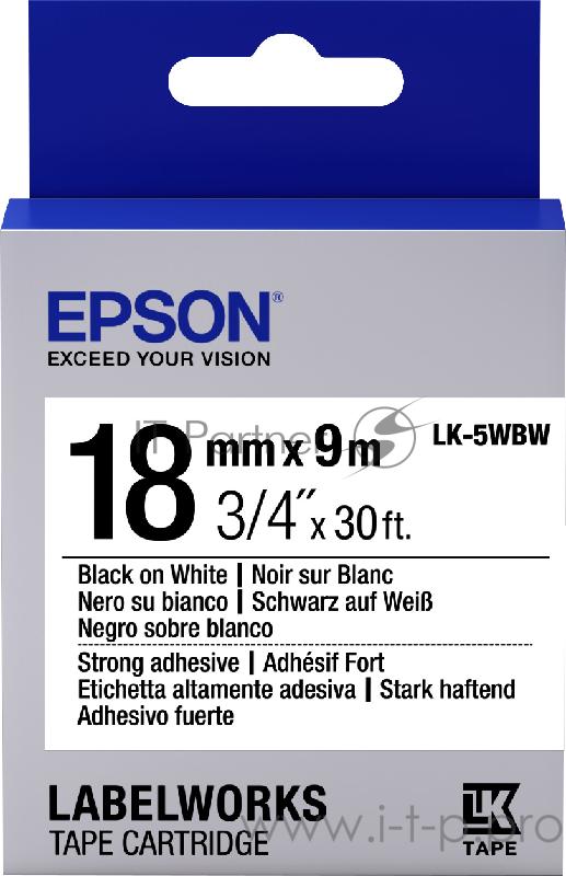 Лента Epson Tape LK5WBW Strng adh Blk/Wht 18/9