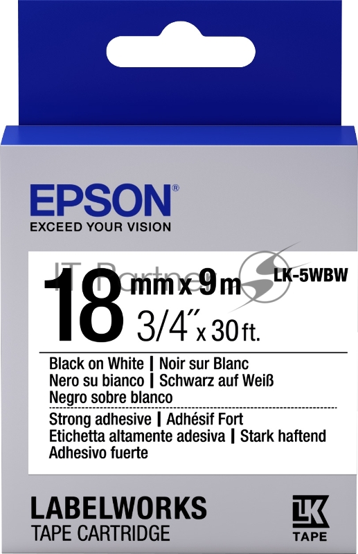 Лента Epson Tape LK5WBW Strng adh Blk/Wht 18/9