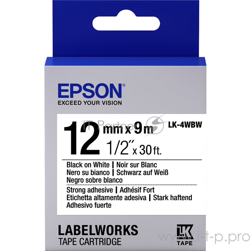 Лента Epson Tape LK-4WBW Strng adh Blk/Wht 12/9