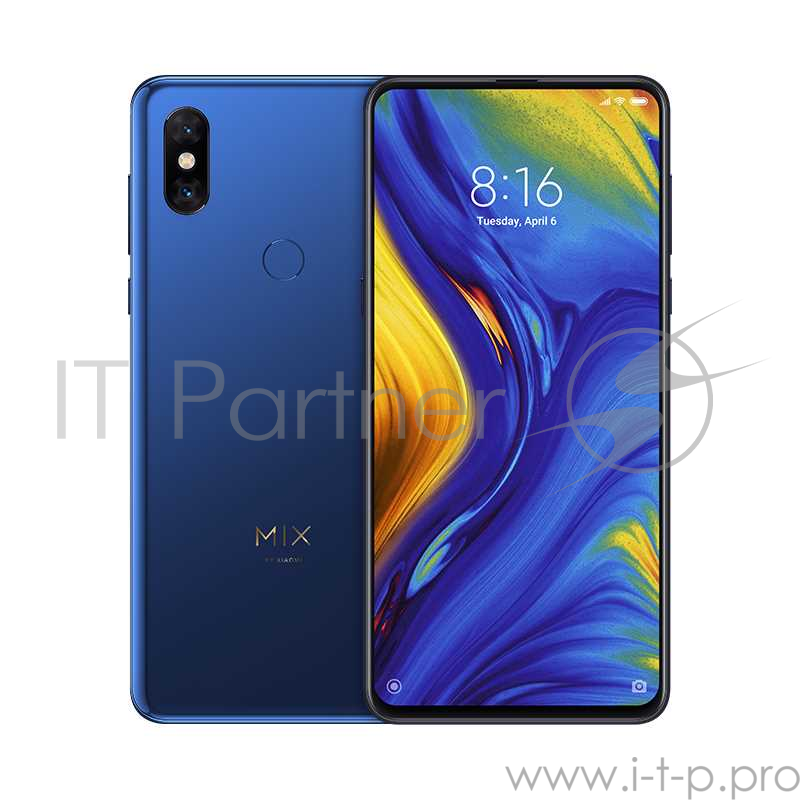 Смартфон Xiaomi Mi Mix 3 Sapphire Blue (M1810E5A), 6.39'' 1080x2340, 2.7GHz+1.7GHz, 8 Core, 6GB RAM, 128GB, 12Mpix+12Mpix/24Mpix+2Mpix, 2 Sim, 2G, 3G, LTE, BT v5.0, WiFi 802.11 a/b/g/n/ac, NFC, GPS / AGPS, GLONASS, Type-C, 3200mAh, Android 9.0 (Pie),