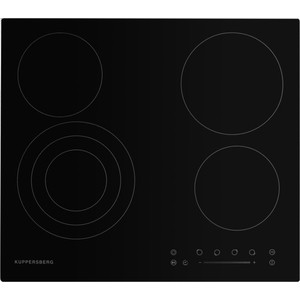Электрическая варочная поверхность Kuppersberg Электрическая независимая варочная поверхность стеклокерамическая, ширина 60 см, 4 зоны ускоренного нагрева HI-Light, 1 зона с тройным расширением, сенсорное управление + слайдер, 5 цифровых дисплев, 9 у