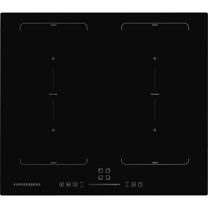 Индукционная варочная поверхность Kuppersberg Индукционная варочная поверхность стеклокерамическая,ширина 60 см, 2 зоны 1,5 кВт (BOOSTER 2 кВт), 2 зоны 2 кВт (BOOSTER 2,6 кВт), 2 зона Flexi/Bridge 400*220 mm 3 кВт (BOOSTER 3,6 кВт), электронное сенсо