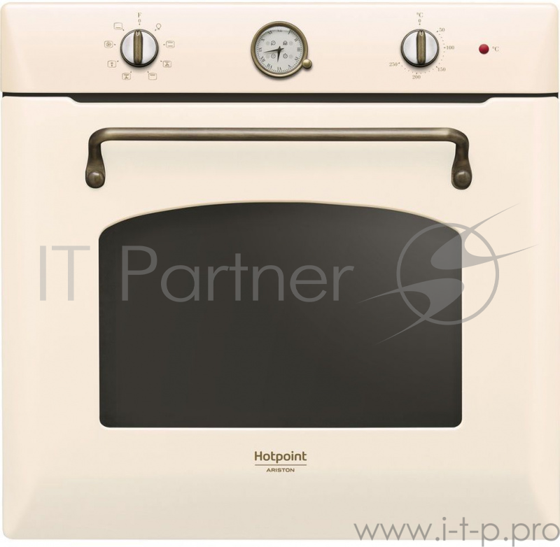 Встраиваемая электрическая духовка HOTPOINT-ARISTON FIT 801 SC OW HA / 59.5x59.5x56.4 см, электрический духовой шкаф, гриль, конвекция, ретро дизайн, цвет: бежевый