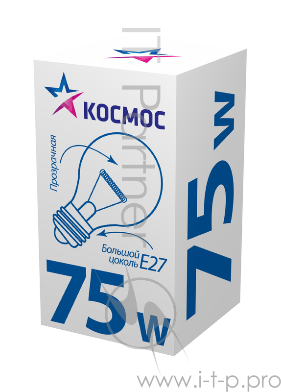 Лампа накаливания КОСМОС 75 Ватт, груша прозрачная Е27