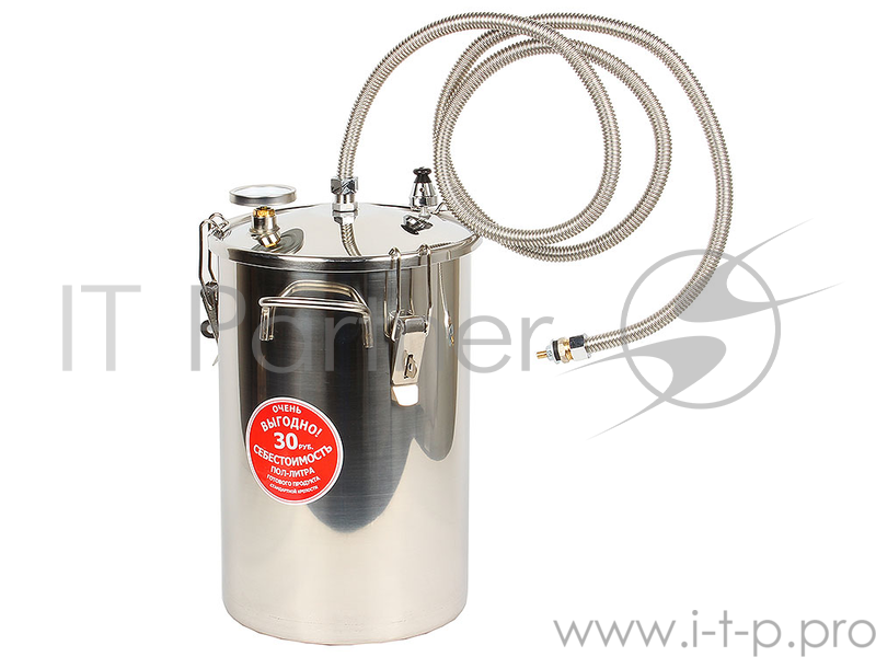 Дистиллятор Первач Элит Дачно-Деревенский 17Т домашний, 17л, термометр, клапан избыт. давления, охладитель, съемная крышка, без использования водопро