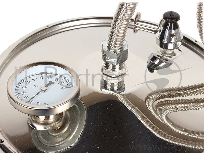 Дистиллятор Первач Элит Дачно-Деревенский 17Т домашний, 17л, термометр, клапан избыт. давления, охладитель, съемная крышка, без использования водопро