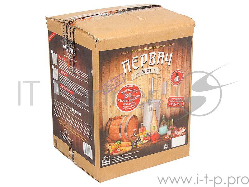 Дистиллятор Первач Элит Дачно-Деревенский 17Т домашний, 17л, термометр, клапан избыт. давления, охладитель, съемная крышка, без использования водопро