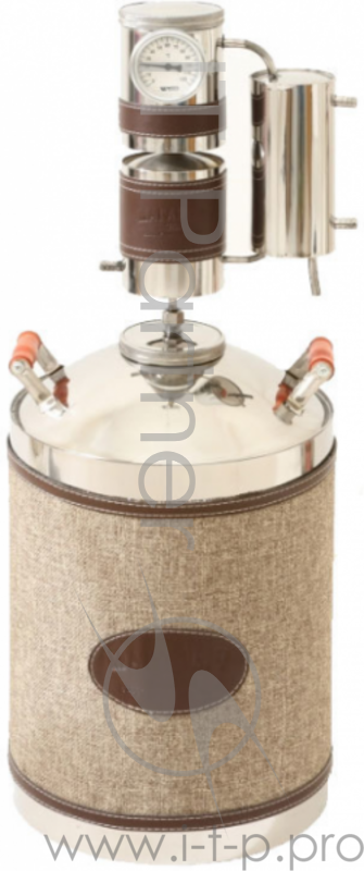 Дистиллятор МАГАРЫЧ МАШКОВСКОГО 20 БКДР, 20л., Рогожка/Экокожа большая крышка, деревянная ручка, термостат, сухопарник. Шланг в комплект не входит