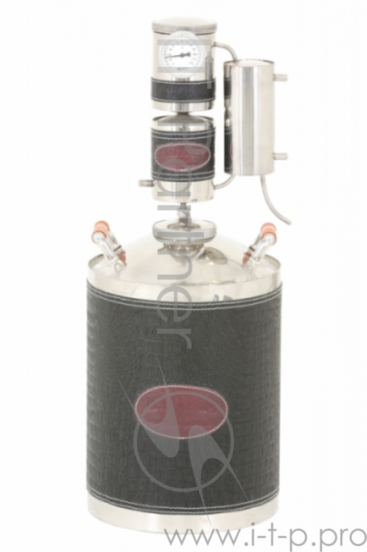 Дистиллятор МАГАРЫЧ МАШКОВСКОГО 20 БКДР, 20л.,Черный/Экокожа большая крышка, деревянная ручка, термостат, сухопарник. Шланг в комплект не входит