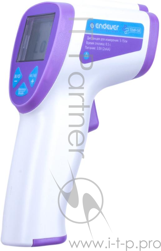 Термометр ENDEVER TEMP-04 WHITE Бесконтактный Инфракрасный бесконтактный термометр, два режима измерений: «Тело» и «Поверхность», память на 32 измерения, звуковой сигнал при высокой температуры, цветная индикация уровня температуры, точность: ± 0,2°