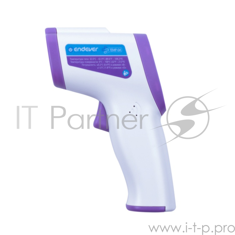 Термометр ENDEVER TEMP-04 WHITE Бесконтактный Инфракрасный бесконтактный термометр, два режима измерений: «Тело» и «Поверхность», память на 32 измерения, звуковой сигнал при высокой температуры, цветная индикация уровня температуры, точность: ± 0,2°