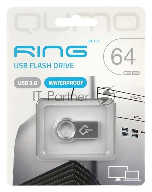 Накопитель QUMO 64GB Ring USB 3.0 цвет корпуса металлик (QM64GUD3-Ring)