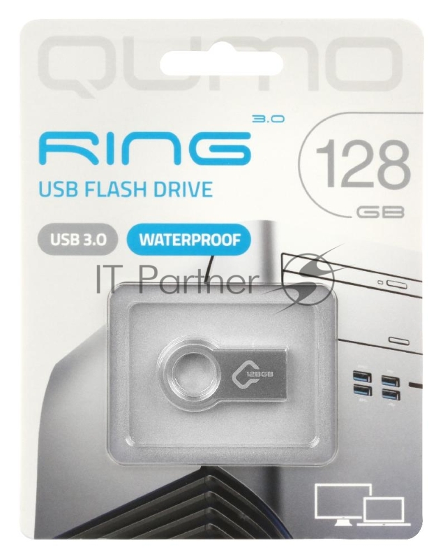 Накопитель QUMO 128GB Ring USB 3.0 цвет корпуса металлик (QM128GUD3-Ring)