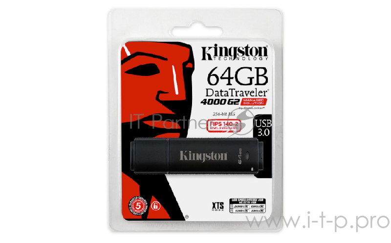 Флеш Диск Kingston 64Gb DataTraveler 4000 <DT4000G2DM/64GB> G2 256 AES FIPS 140-2 Level 3 (Management Ready) USB3.0 черный