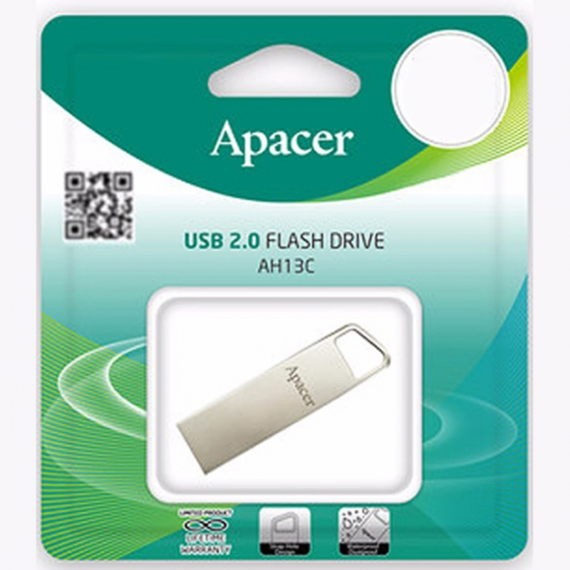 Модуль памяти 32GB Apacer AH13C USB Flash AP32GAH13CS-1 USB 2.0, Silver, Metal case, waterproof, dustproof and shockproof, RTL