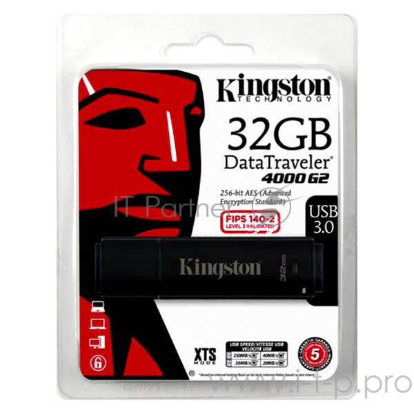 Флеш Диск Kingston 32Gb DataTraveler 4000 <DT4000G2DM/32GB> 256 AES FIPS 140-2 Level 3 (Management Ready) USB3.0 черный