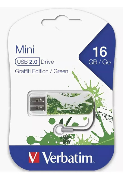 Флеш Диск Verbatim 16Gb Mini Graffiti Edition 49413 USB2.0 зеленый/рисунок