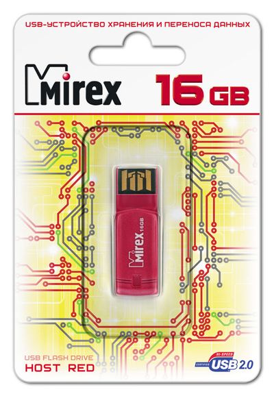 Флеш накопитель 16GB Mirex Host, USB 2.0, Красный