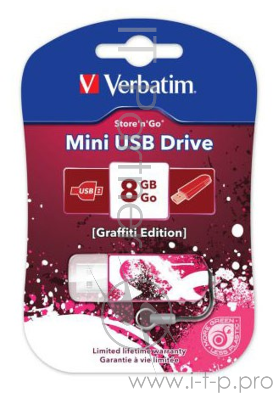 Флеш Диск Verbatim 8Gb Store n Go Mini Graffiti 98165 USB2.0 красный/рисунок