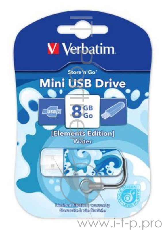 Флеш Диск Verbatim 8Gb Store n Go Mini Elements Water 98159 USB2.0 голубой