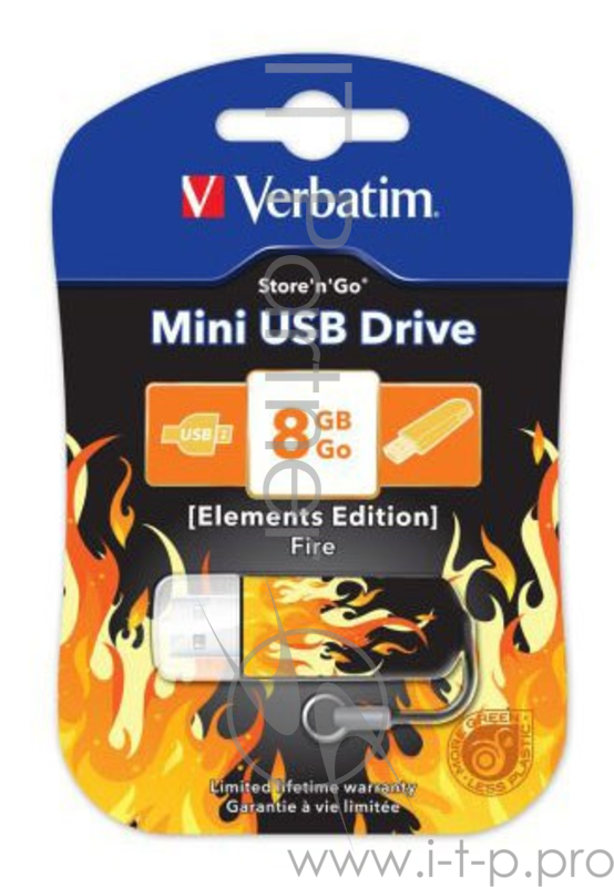Флеш Диск Verbatim 8Gb Store n Go Mini Elements Fire 98158 USB2.0 оранжевый/рисунок