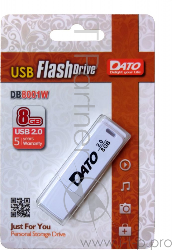 Флеш Диск Dato 8Gb DB8001 DB8001W-08G USB2.0 белый
