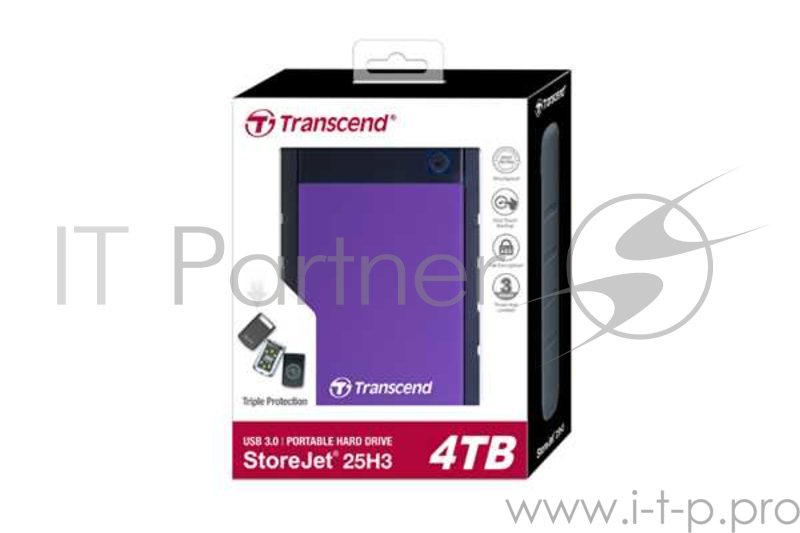 Внешний жесткий диск 4.0Tb Transcend Portable HDD StoreJet 2.5 (TS4TSJ25H3P) USB3.0 Durable anti-shoc