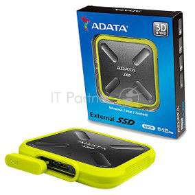 External SSD ADATA 512Gb SD700 Series <ASD700-512GU31-CYL> (USB3.1, 440/430Mbs, 3D TLC, 80х15х80mm, IP68, 100g) Yellow