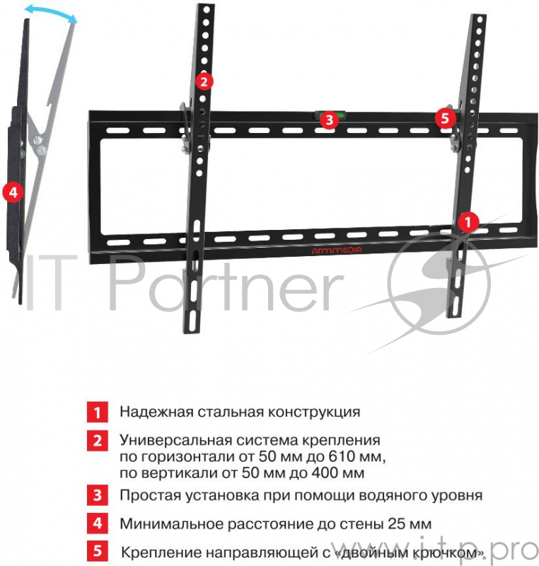 Кронштейн Arm media STEEL-2 black, настенный для TV 32