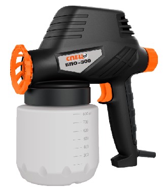 Краскопульт СПЕЦ БПО-300 130Вт расход 300мл/мин 800мл емкость вязкость краски до 50 дин/сек 0.8мм