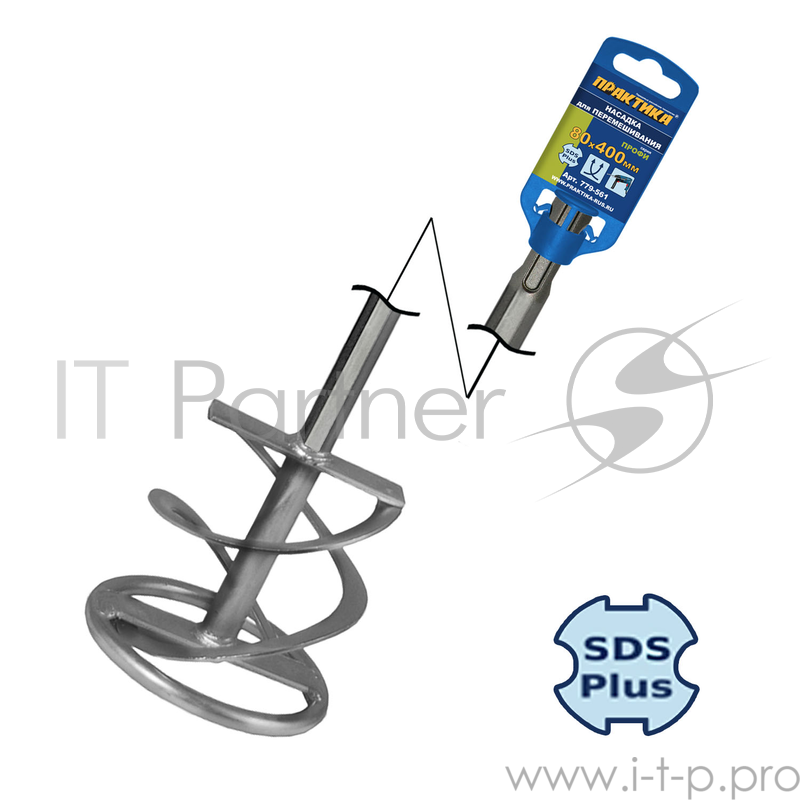 Насадка для перемешивания ПРАКТИКА 80 х 400, хвостовик SDS-plus, гипс, клей д/плитки 779-561