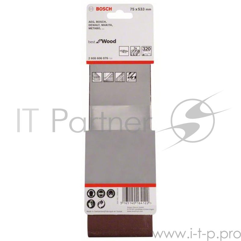 Лента шлифовальная бесконечная BOSCH 2608606076 3шт 75x533мм K320 для дерева и краски
