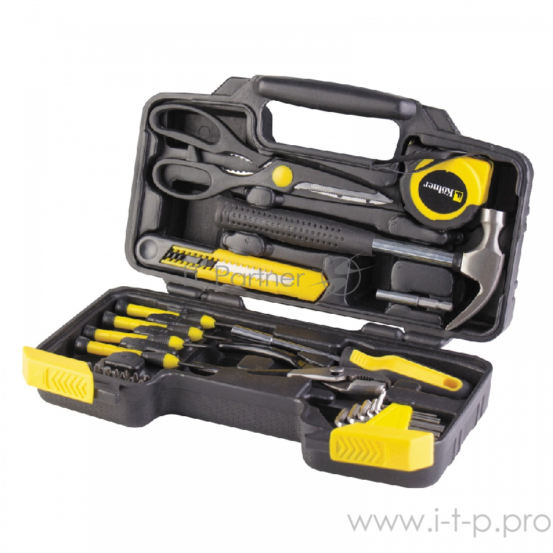 Набор ручного инструмента Kolner KTS 39 (8шт) в пластиковом кейсе 39 пр (ключ шестигранный 8шт, пассатижи 1шт, рукоятка для бит 1шт, магнитный держатель для бит 1шт, биты 20шт, часовая отвертка 4шт, концелярский нож 1шт, молоток-гвоздодер 1шт, ножниц