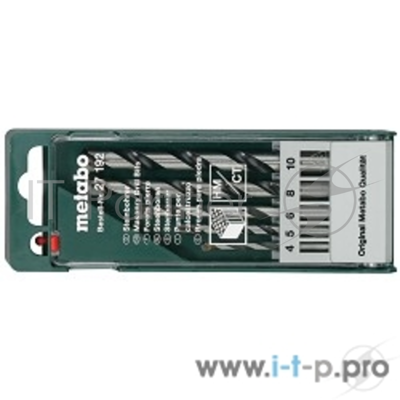 Буры,сверла,долото Metabo 627192000 Набор HM камень 5 сверел 4-10 мм, пластик.коробка