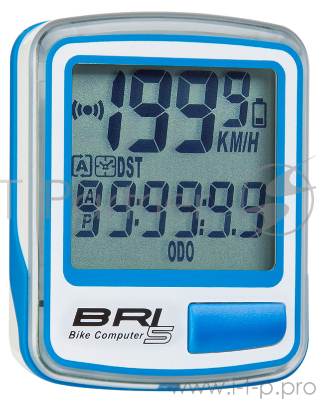 Велокомпьютер BRI-5 5 функций, бело-синий Велокомпьютер BRI-5 бело-синий, 5 функций: текущая скорость, текущая пройденная дистанция, общая пройденная дистанция, 12/24 часы, сканирование данных, в комплекте с магнитным датчиком вращения колеса, магнит