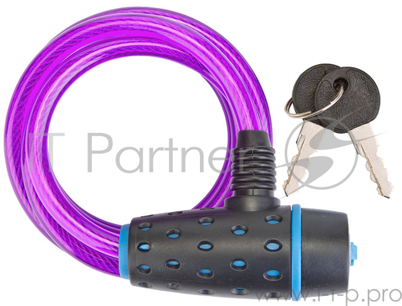 Трос-замок 87318 с ключом со стальн. тросом 8х1800мм, чёрно-пурпурный Трос-замок 87318 с ключом, со стальным тросом 8х1800 мм, пурпурная оболочка, чёрно-синий замок