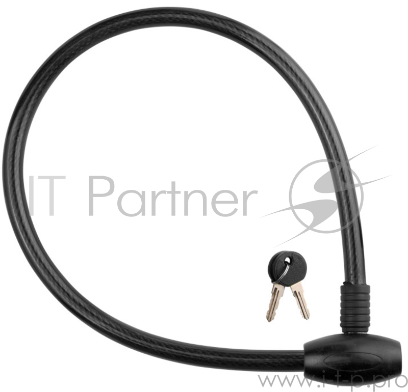 Трос-замок 84308 длина 800мм, диам. 15мм, чёрный Трос-замок 84308, стальной трос 15х800 мм, замок с ключами, цвет черный