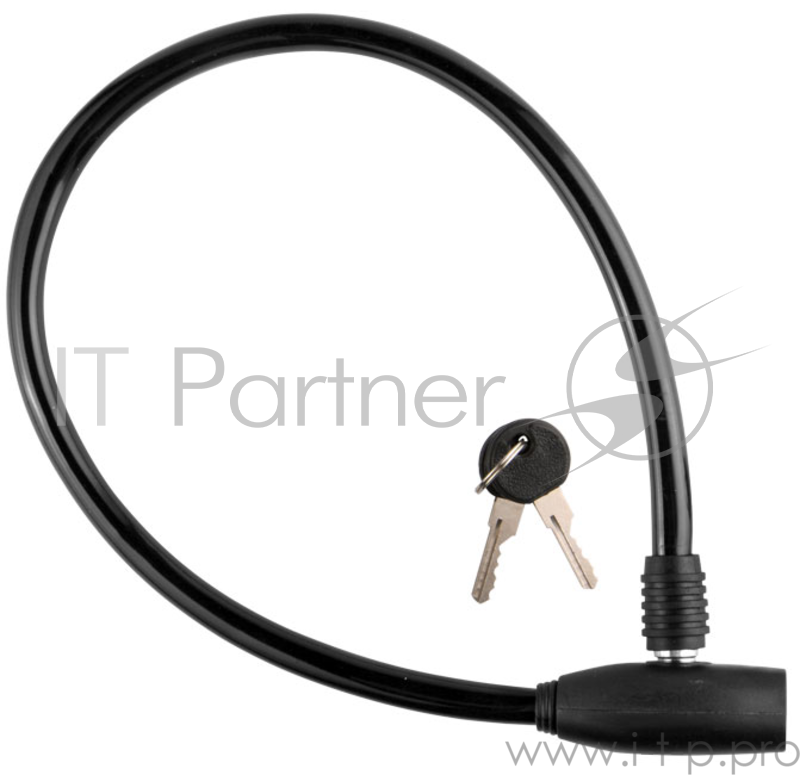 Трос-замок 86109 длина 650мм, диам.10мм, чёрный Трос-замок 86109, трос длиной 650 мм, диам.10мм, замок с ключами, цвет черный